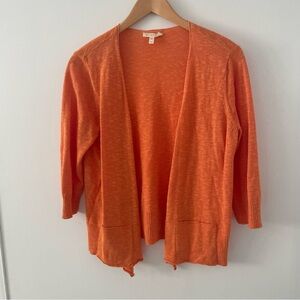 Eileen Fisher Orange Linen Open Front Cardigan Petite M